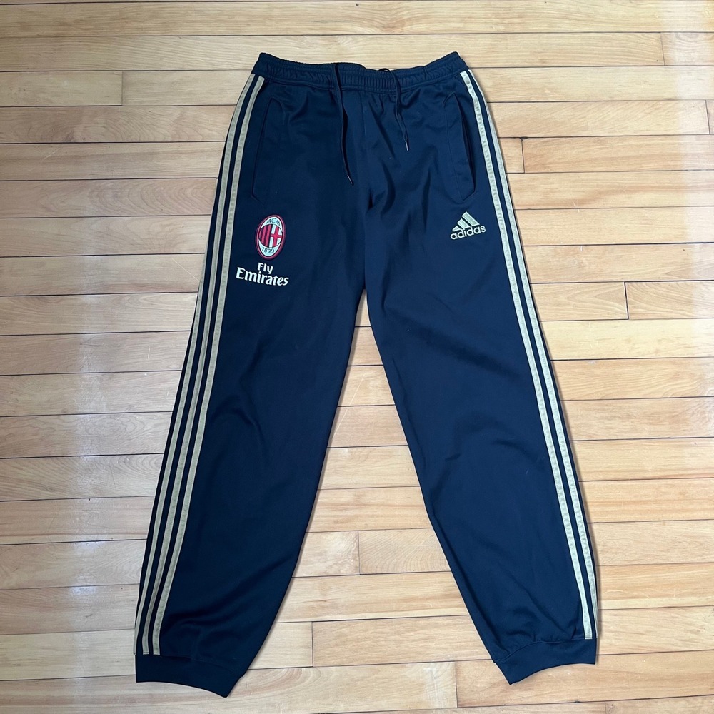 Adidas AC Milan Soccer Track Pants Black Gold Fly Emirates Mens Large 32